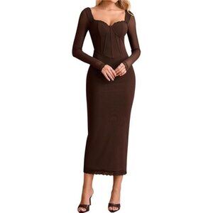 Dress Corset Long Sleeve Formal Brown
